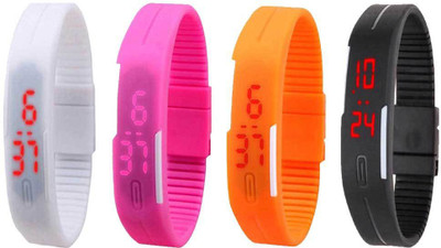 

NS18 Silicone Led Magnet Band Combo of 4 White, Pink, Orange And Black Watch - For Boys & Girls