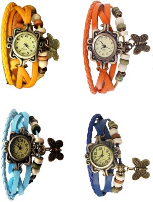 NS18 Vintage Butterfly Rakhi Combo of 4 Yellow, Sky Blue, Orange And Blue Analog Watch  - For Women   Watches  (NS18)