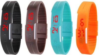 NS18 Silicone Led Magnet Band Combo of 4 Black, Brown, Sky Blue And Orange Digital Watch  - For Boys & Girls   Watches  (NS18)