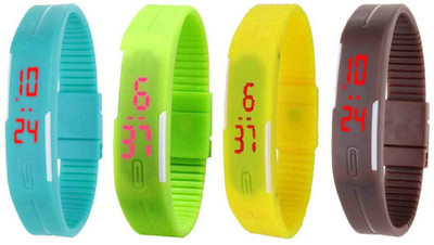 NS18 Silicone Led Magnet Band Combo of 4 Sky Blue, Green, Yellow And Brown Digital Watch  - For Boys & Girls   Watches  (NS18)