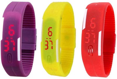NS18 Silicone Led Magnet Band Combo of 3 Purple, Yellow And Red Digital Watch  - For Boys & Girls   Watches  (NS18)