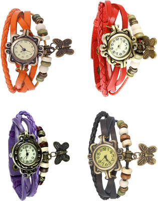 View NS18 Vintage Butterfly Rakhi Combo of 4 Orange, Purple, Red And Black Analog Watch  - For Women Wrist Watches Price Online(NS18)
