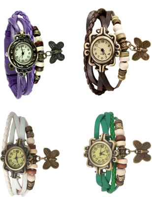 NS18 Vintage Butterfly Rakhi Combo of 4 Purple, White, Brown And Green Analog Watch  - For Women   Watches  (NS18)