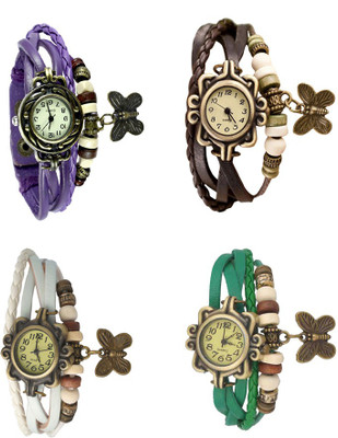 

Kissu Vintage Rakhi Combo of 4 Purple, White, Brown And Green Watch - For Women