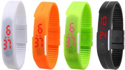 NS18 Silicone Led Magnet Band Combo of 4 White, Orange, Green And Black Digital Watch  - For Boys & Girls   Watches  (NS18)