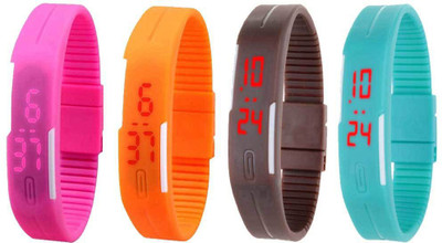 

Kissu Led Magnet Band Combo of 4 Pink, Orange, Brown And Sky Blue Watch - For Men & Women
