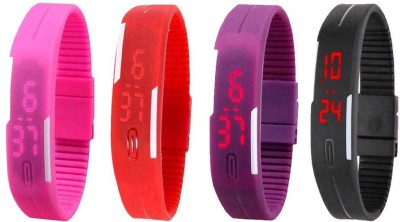 NS18 Silicone Led Magnet Band Combo of 4 Pink, Red, Purple And Black Digital Watch  - For Boys & Girls   Watches  (NS18)