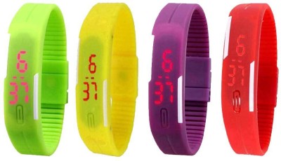NS18 Silicone Led Magnet Band Watch Combo of 4 Green, Yellow, Purple And Red Digital Watch  - For Couple   Watches  (NS18)