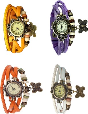 NS18 Vintage Butterfly Rakhi Combo of 4 Yellow, Orange, Purple And White Analog Watch  - For Women   Watches  (NS18)