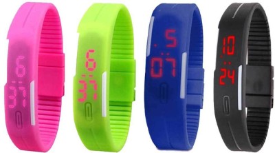 NS18 Silicone Led Magnet Band Combo of 4 Pink, Green, Blue And Black Digital Watch  - For Boys & Girls   Watches  (NS18)