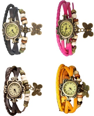 NS18 Vintage Butterfly Rakhi Combo of 4 Black, Brown, Pink And Yellow Analog Watch  - For Women   Watches  (NS18)