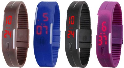 NS18 Silicone Led Magnet Band Watch Combo of 4 Brown, Blue, Black And Purple Digital Watch  - For Couple   Watches  (NS18)
