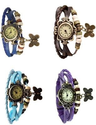 NS18 Vintage Butterfly Rakhi Combo of 4 Blue, Sky Blue, Brown And Purple Analog Watch  - For Women   Watches  (NS18)