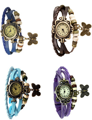 

Kissu Vintage Rakhi Combo of 4 Blue, Sky Blue, Brown And Purple Watch - For Women