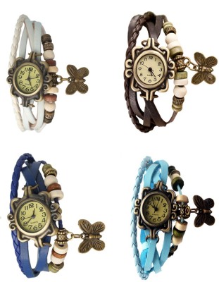 NS18 Vintage Butterfly Rakhi Combo of 4 White, Blue, Brown And Sky Blue Analog Watch  - For Women   Watches  (NS18)