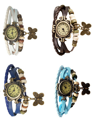 

Kissu Vintage Rakhi Combo of 4 White, Blue, Brown And Sky Blue Watch - For Women