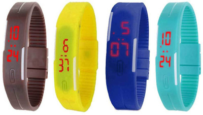 

NS18 Silicone Led Magnet Band Watch Combo of 4 Brown, Yellow, Blue And Sky Blue Watch - For Couple