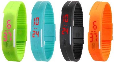 NS18 Silicone Led Magnet Band Combo of 4 Green, Sky Blue, Black And Orange Digital Watch  - For Boys & Girls   Watches  (NS18)