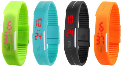 View NS18 Silicone Led Magnet Band Combo of 4 Green, Sky Blue, Black And Orange Digital Watch  - For Boys & Girls Wrist Watches Price Online(NS18)
