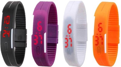 NS18 Silicone Led Magnet Band Combo of 4 Black, Purple, White And Orange Watch  - For Boys & Girls   Watches  (NS18)