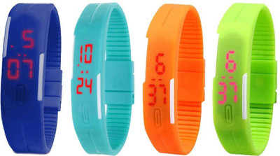 

Kissu Led Magnet Band Combo of 4 Blue, Sky Blue, Orange And Green Watch - For Men & Women