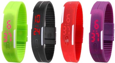 NS18 Silicone Led Magnet Band Watch Combo of 4 Green, Black, Red And Purple Digital Watch  - For Couple   Watches  (NS18)