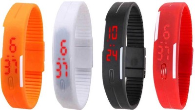 NS18 Silicone Led Magnet Band Watch Combo of 4 Orange, White, Black And Red Digital Watch  - For Couple   Watches  (NS18)