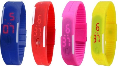 NS18 Silicone Led Magnet Band Combo of 4 Blue, Red, Pink And Yellow Digital Watch  - For Boys & Girls   Watches  (NS18)