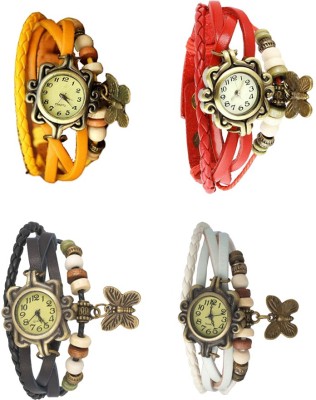 NS18 Vintage Butterfly Rakhi Combo of 4 Yellow, Black, Red And White Analog Watch  - For Women   Watches  (NS18)