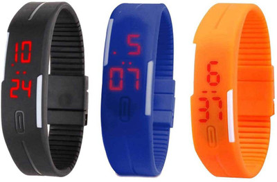 

NS18 Silicone Led Magnet Band Combo of 3 Black, Blue And Orange Watch - For Boys & Girls