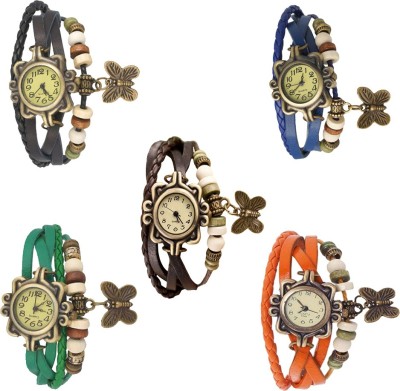 NS18 Vintage Butterfly Rakhi Combo of 5 Black, Blue, Brown, Green And Orange Analog Watch  - For Women   Watches  (NS18)