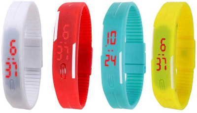 

NS18 Silicone Led Magnet Band Combo of 4 White, Red, Sky Blue And Yellow Watch - For Boys & Girls