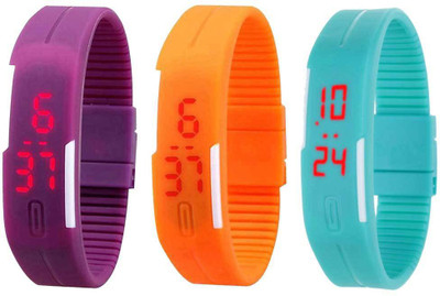 

NS18 Silicone Led Magnet Band Combo of 3 Purple, Orange And Sky Blue Watch - For Boys & Girls