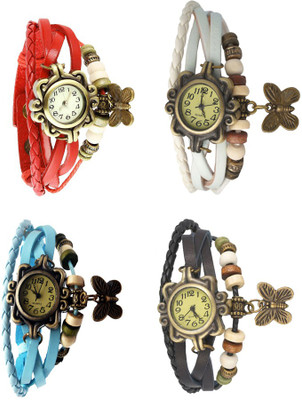 

Kissu Vintage Rakhi Combo of 4 Red, Sky Blue, White And Black Watch - For Women