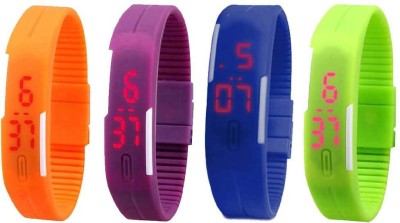 NS18 Silicone Led Magnet Band Combo of 4 Orange, Purple, Blue And Green Digital Watch  - For Boys & Girls   Watches  (NS18)