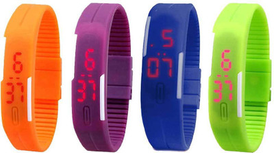 NS18 Silicone Led Magnet Band Combo of 4 Orange, Purple, Blue And Green Digital Watch  - For Boys & Girls   Watches  (NS18)