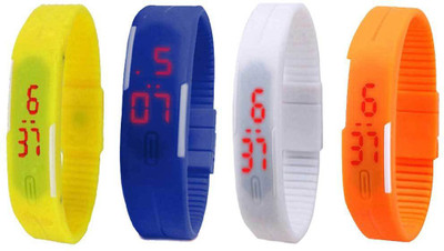 

NS18 Silicone Led Magnet Band Combo of 4 Yellow, Blue, White And Orange Watch - For Boys & Girls