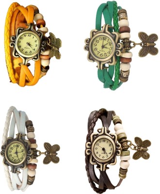 NS18 Vintage Butterfly Rakhi Combo of 4 Yellow, White, Green And Brown Analog Watch  - For Women   Watches  (NS18)