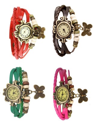 NS18 Vintage Butterfly Rakhi Combo of 4 Red, Green, Brown And Pink Analog Watch  - For Women   Watches  (NS18)