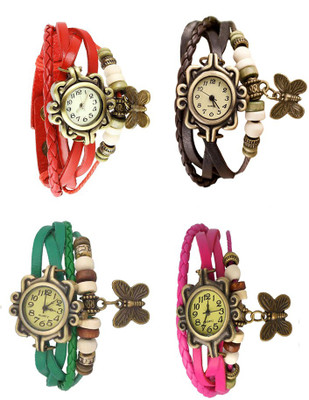 

Kissu Vintage Rakhi Combo of 4 Red, Green, Brown And Pink Watch - For Women