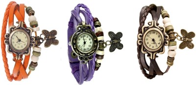 NS18 Vintage Butterfly Rakhi Watch Combo of 3 Orange, Purple And Brown Analog Watch  - For Women   Watches  (NS18)
