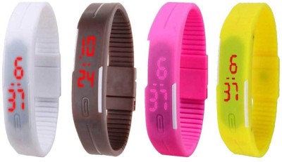 NS18 Silicone Led Magnet Band Combo of 4 White, Brown, Pink And Yellow Digital Watch  - For Boys & Girls   Watches  (NS18)
