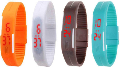 NS18 Silicone Led Magnet Band Watch Combo of 4 Orange, White, Brown And Sky Blue Digital Watch  - For Couple   Watches  (NS18)