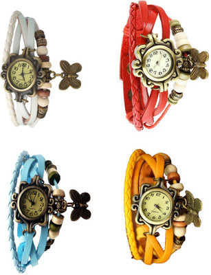 

Kissu Vintage Rakhi Combo of 4 White, Sky Blue, Red And Yellow Watch - For Women