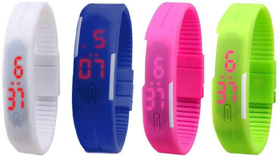 

Kissu Led Magnet Band Combo of 4 White, Blue, Pink And Green Watch - For Men & Women