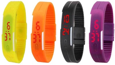 NS18 Silicone Led Magnet Band Watch Combo of 4 Yellow, Orange, Black And Purple Digital Watch  - For Couple   Watches  (NS18)