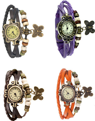 

NS18 Vintage Butterfly Rakhi Combo of 4 Black, Brown, Purple And Orange Watch - For Women
