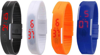 

NS18 Silicone Led Magnet Band Combo of 4 Black, White, Orange And Blue Watch - For Boys & Girls