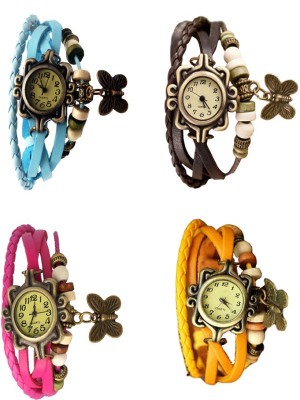 NS18 Vintage Butterfly Rakhi Combo of 4 Sky Blue, Pink, Brown And Yellow Analog Watch  - For Women   Watches  (NS18)