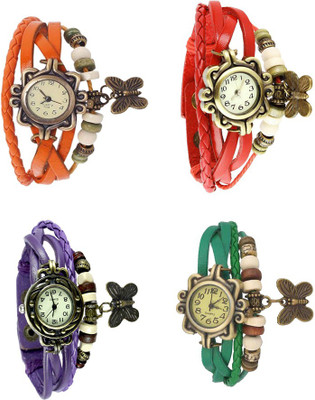 

NS18 Vintage Butterfly Rakhi Combo of 4 Orange, Purple, Red And Green Watch - For Women